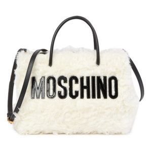 MOSCHINO WHITE MOHAIR SIGNATURE TOTE